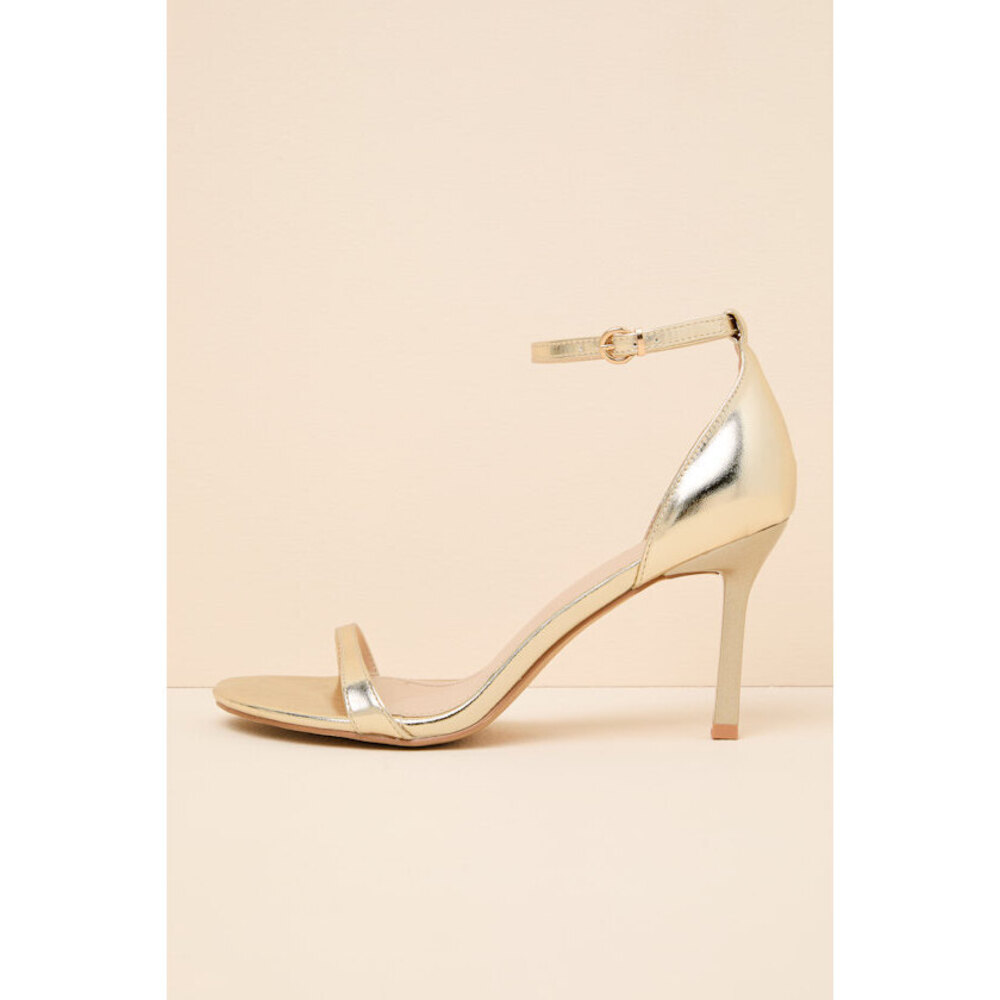 Lulus Dottie Gold Ankle Strap High Heel Sandals - Size 7.5